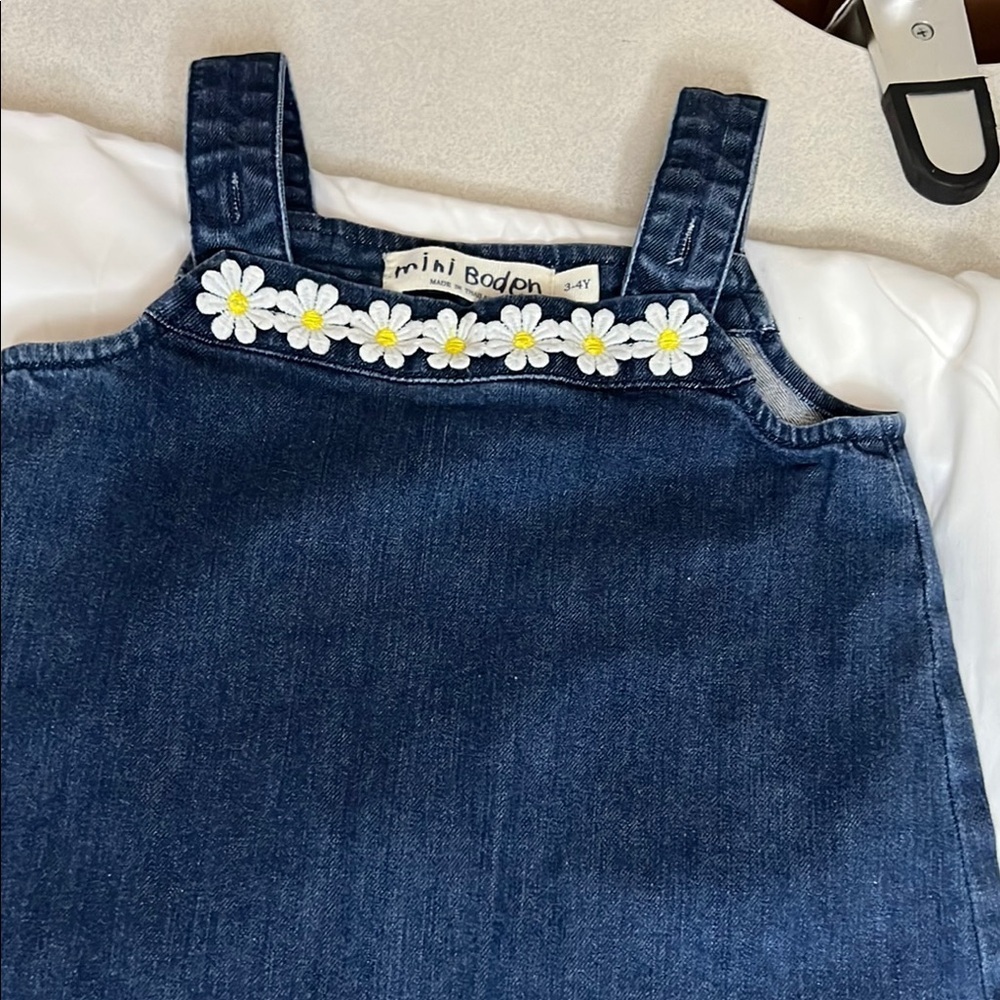 Mini Boden Blue Denim Jumpsuit with Daisy Trim